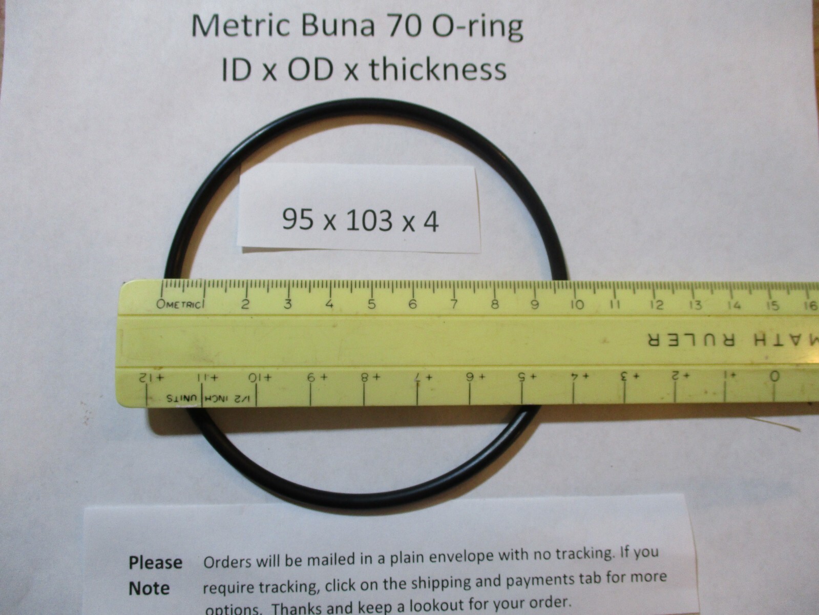 95mm ID x 103mm OD x 4mm thick O-ring. Buna-70. Quan 1.