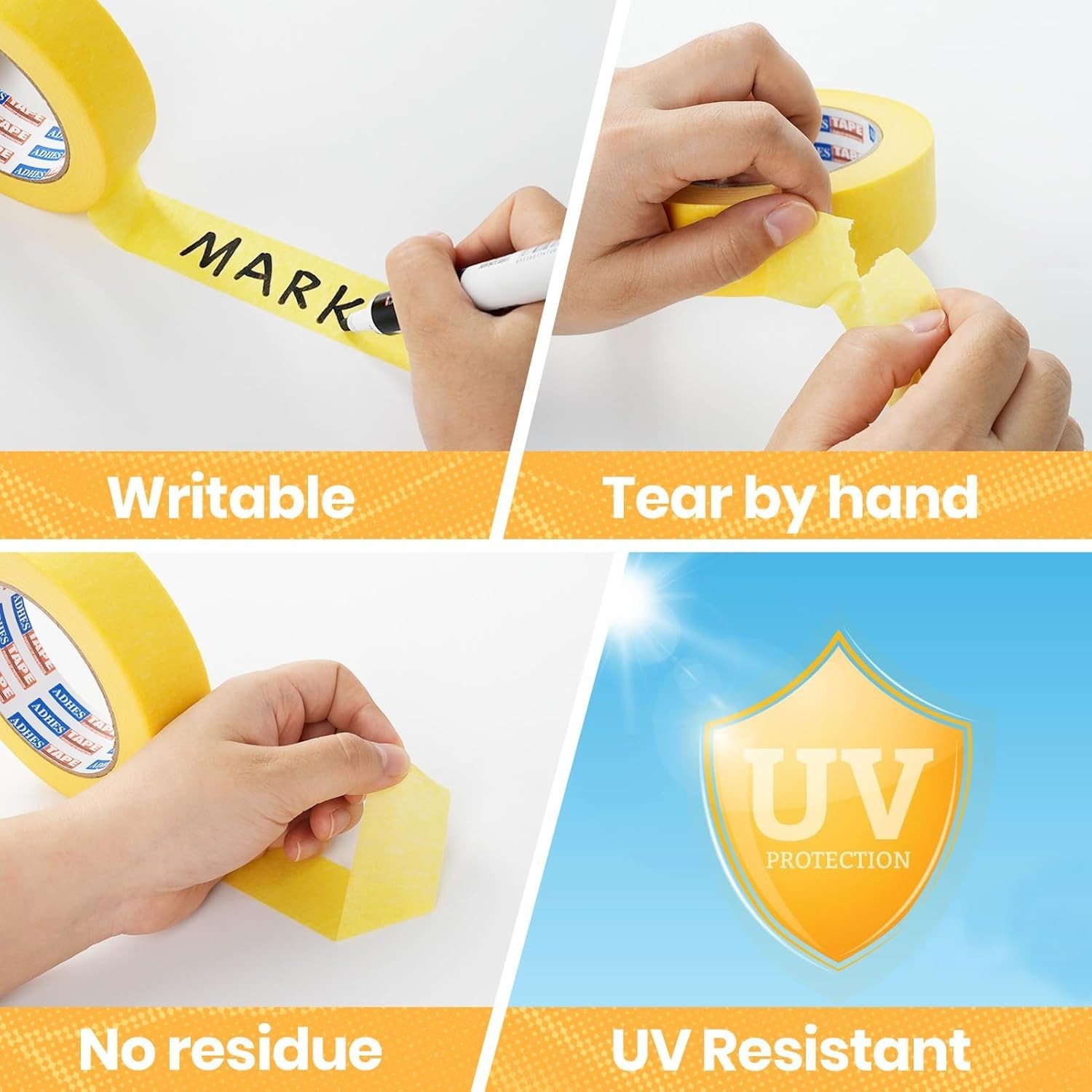 Yellow Painters Tape 14 Days Clean Remove for Home Wall Painting, Building