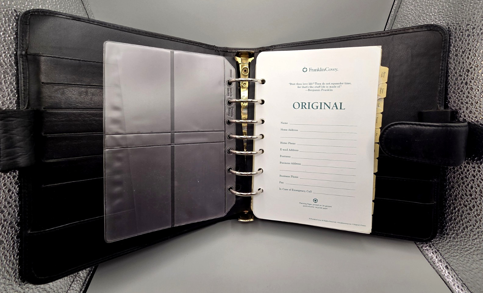 Franklin Quest Black Leather Planner 7 Ring Binder Made in USA