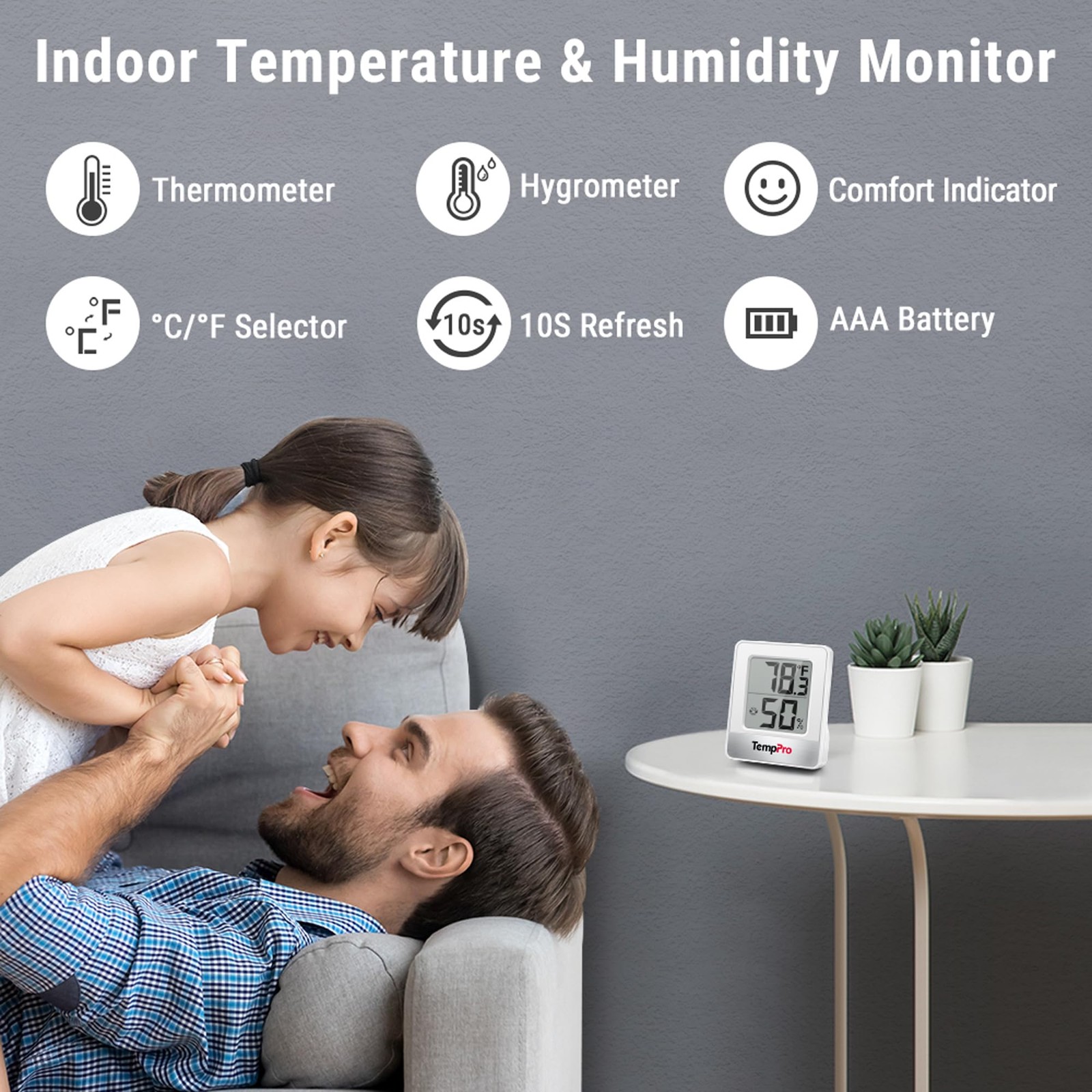 TempPro TP49 3 Pieces Digital Hygrometer Indoor Thermometer Oyster White