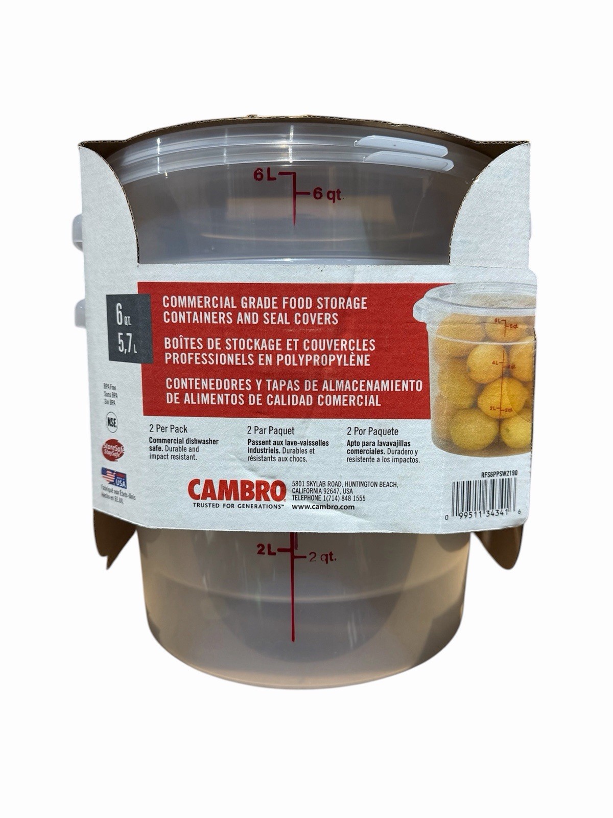 Cambro Round Translucent Container with Lid 6 qt., 2 pk.