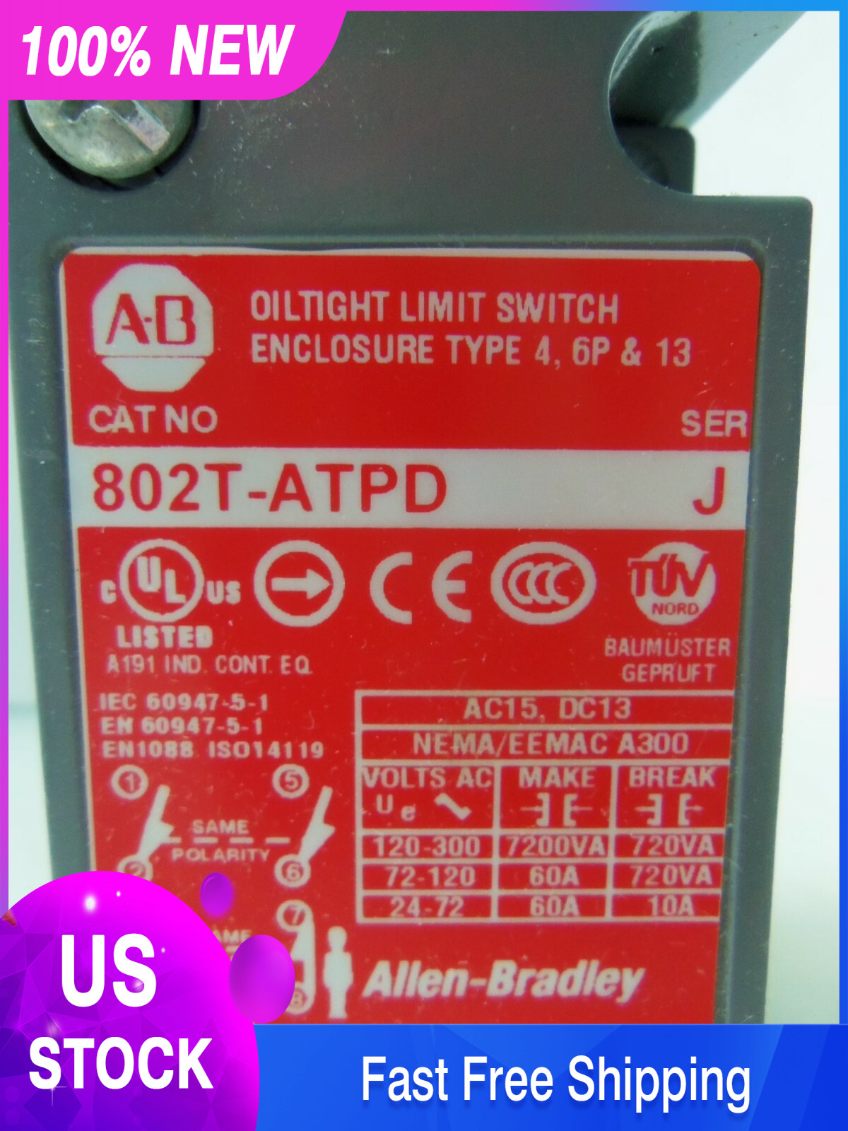 New Allen Bradley 802T-ATPD OilTight Limit Switch Series J NIB