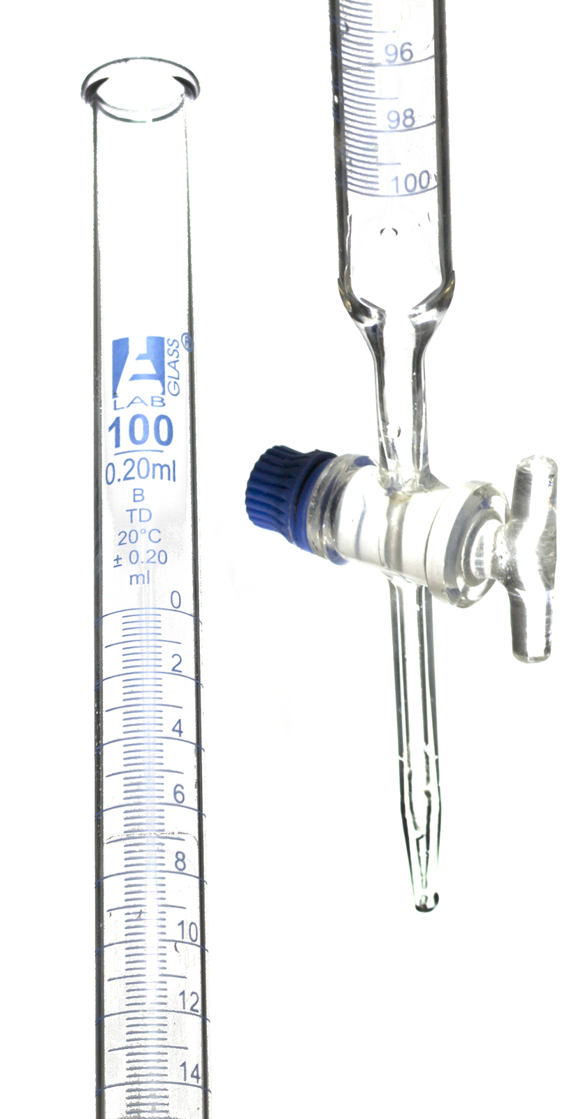 Class B 100mL Borosilicate Burette – 0.2mL Graduations – 0.2mL Tolerance –