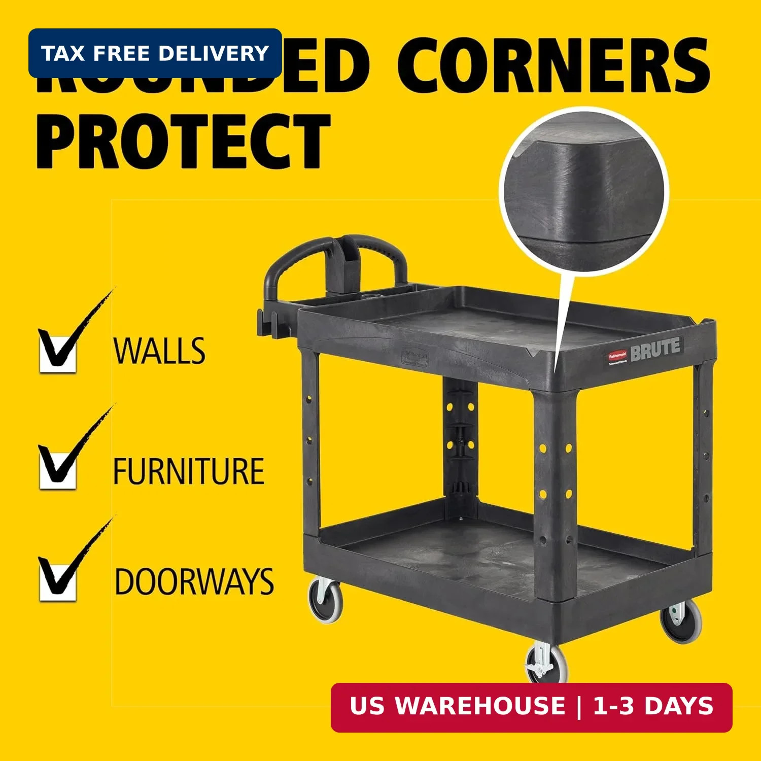 2-Shelf Utility/Service Cart, Medium, Black, Lipp