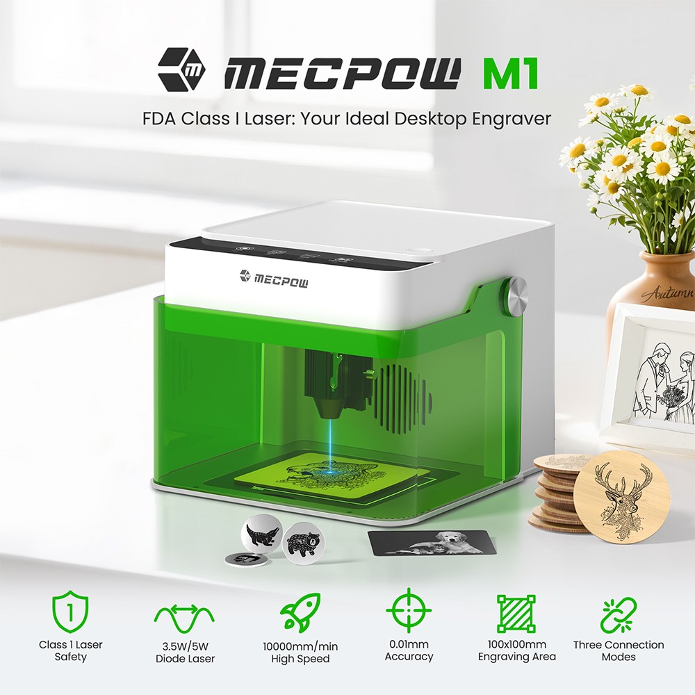 Mecpow M1 5W Diode Laser Engraver,10000mm/min,0.01mm Enclosed Engraving Machine