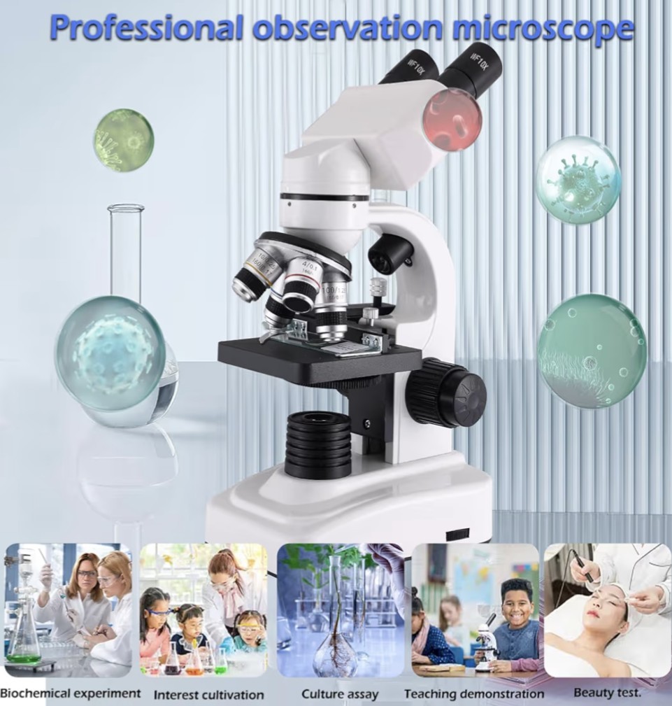 Compound Microscope, 40X-2500X, WF10x and WF25x Eyepieces, Dual Lighting & Mecha
