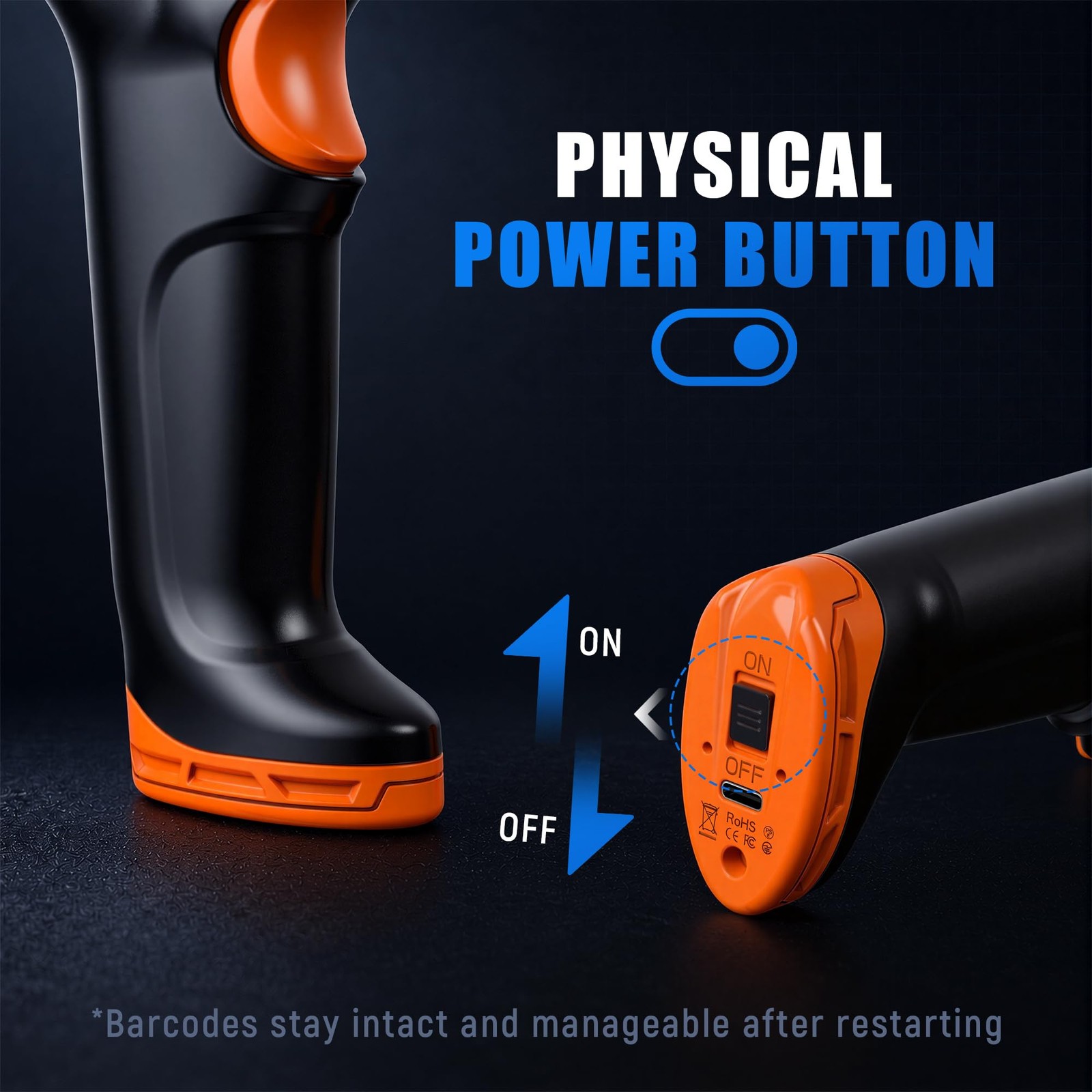Tera Barcode Scanner Wireless with Stand: 1D 2D QR with Power Switch, D6100