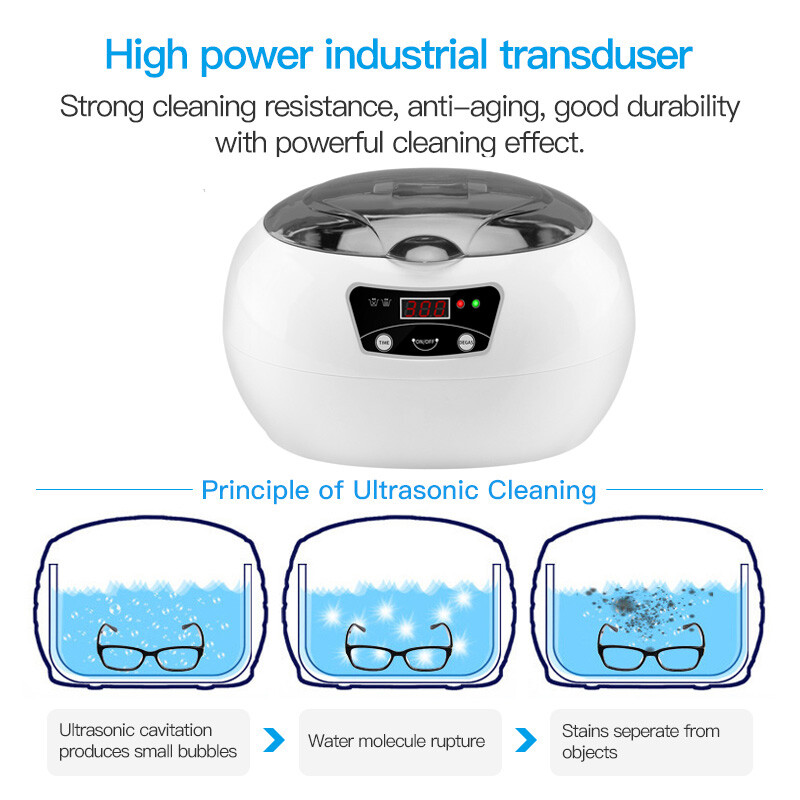 600ML Ultrasonic Cleaner Wave Cleaning Jewellery Polishing Machine Tank Timer US