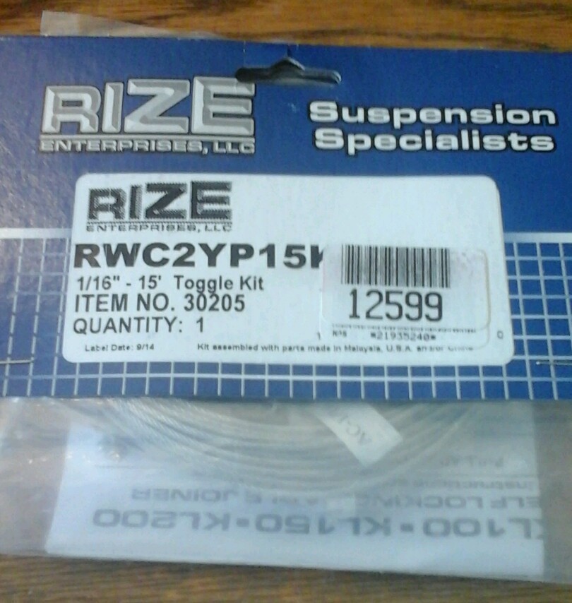 Rize Enterprises RWC2YP15K 1/16″ – 15′ Toggle Fixture Hanger Kit 30205