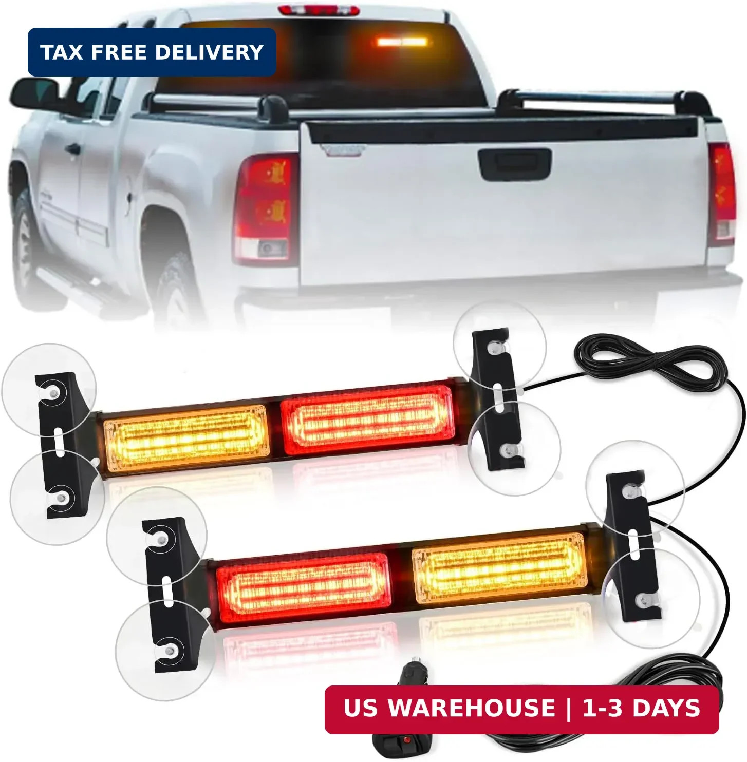 Nilight 40LED Amber Red Emergency Strobe Traffic Advisor Light Bar with Suction