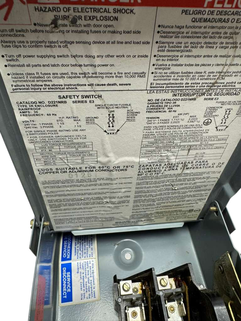 Square D D221NRB General Duty Safety Switch Series E3, 30A, 240VAC *Please Read*