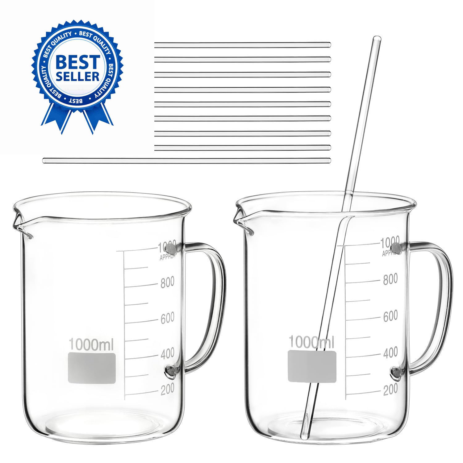 QWORK 2 Pack 1000ml Borosilicate Glass Beaker with Handle, & 10 Pcs 12″…
