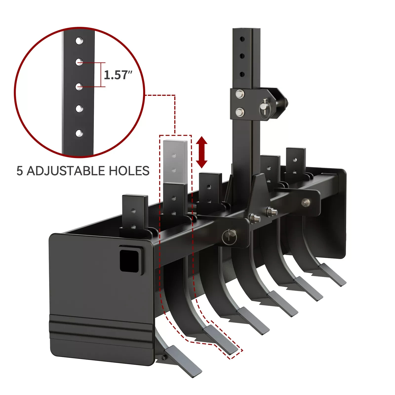 55″ Width Box Blade Tractor Attachment W/ 6 Scarifier Shank Cate 0 & Cat 1 Heavy