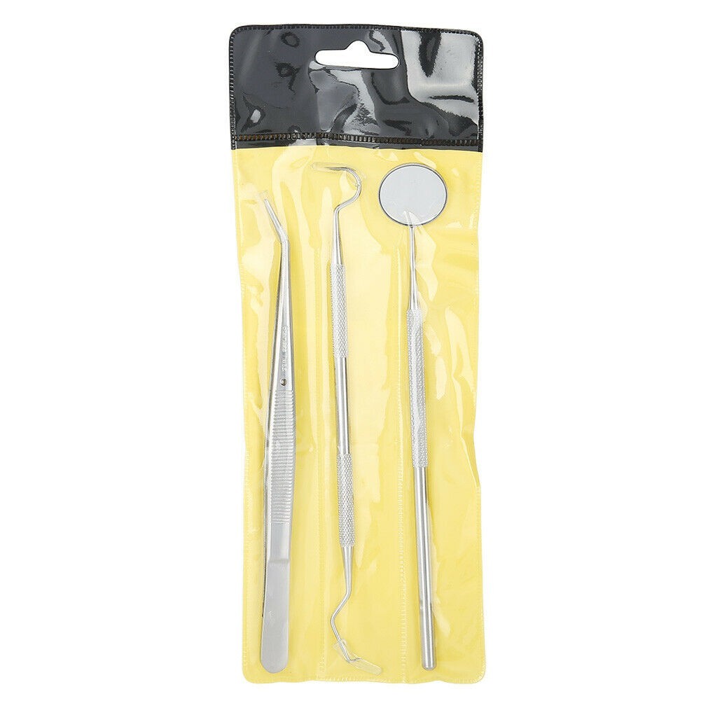 3 pcs Basic Dental Instrument Examination Hygiene Kit Mirror Explorer Plier