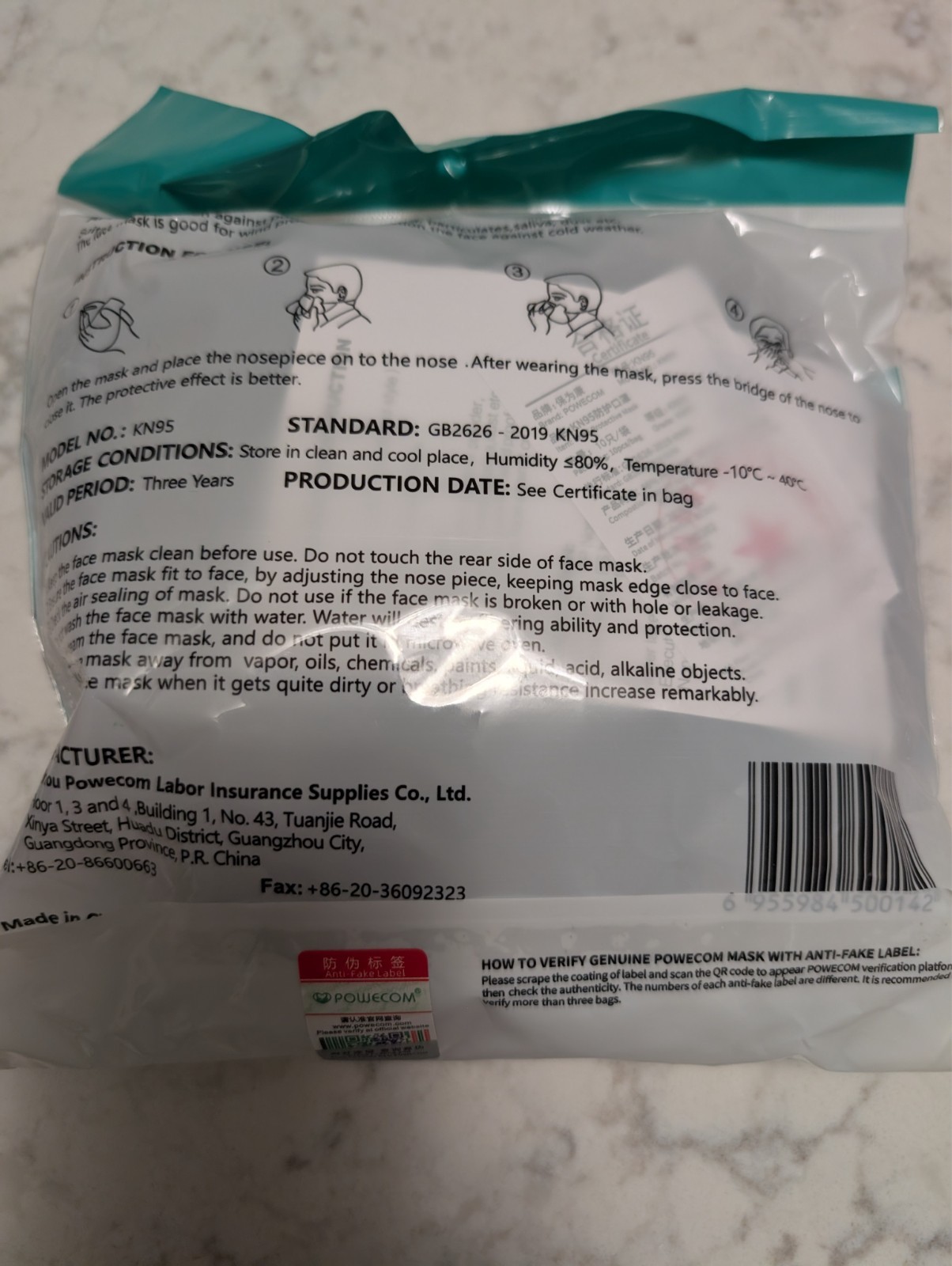 Powecom KN95 Protective Face Mask Respirator KN 95 White – 10 pcs ✅ GB2626-2019