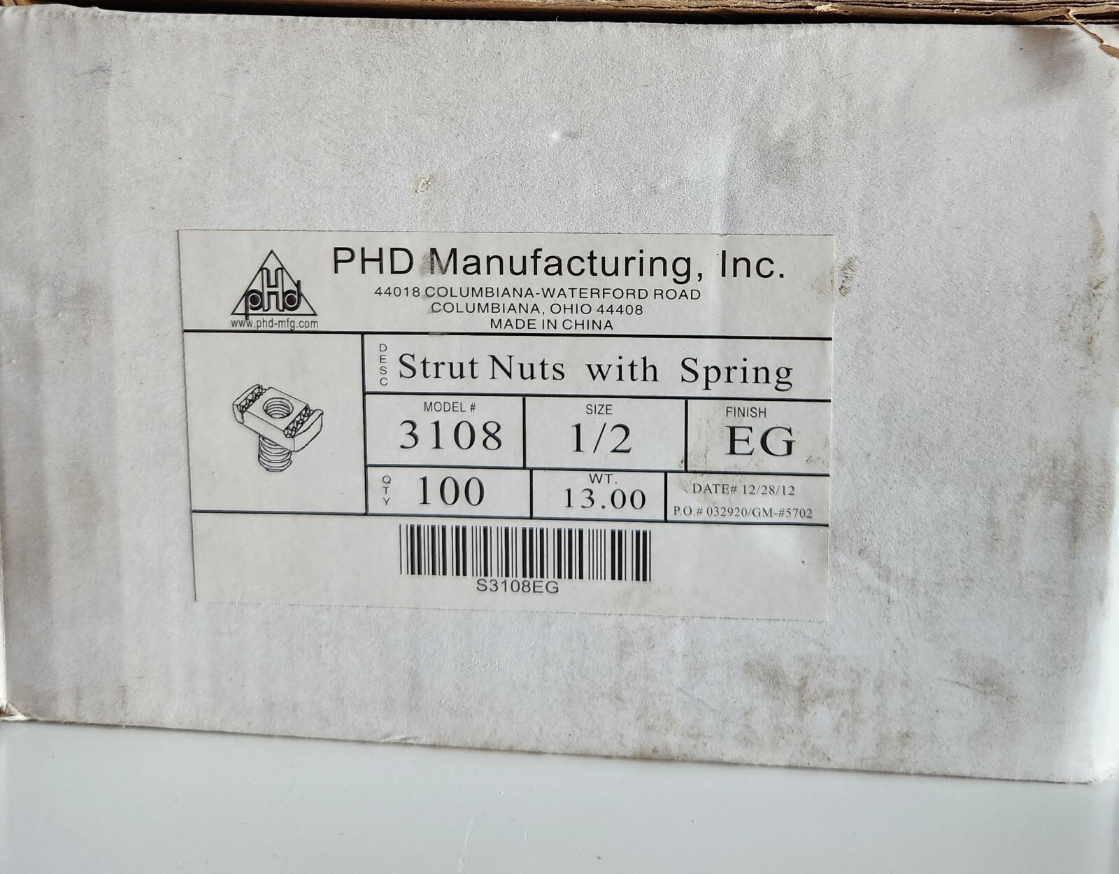1/2″ GALVANIZED STRUT NUT WITH SPRING-SKU: 3108-EG ( ONLY SALE BOX OF 100 PCS )