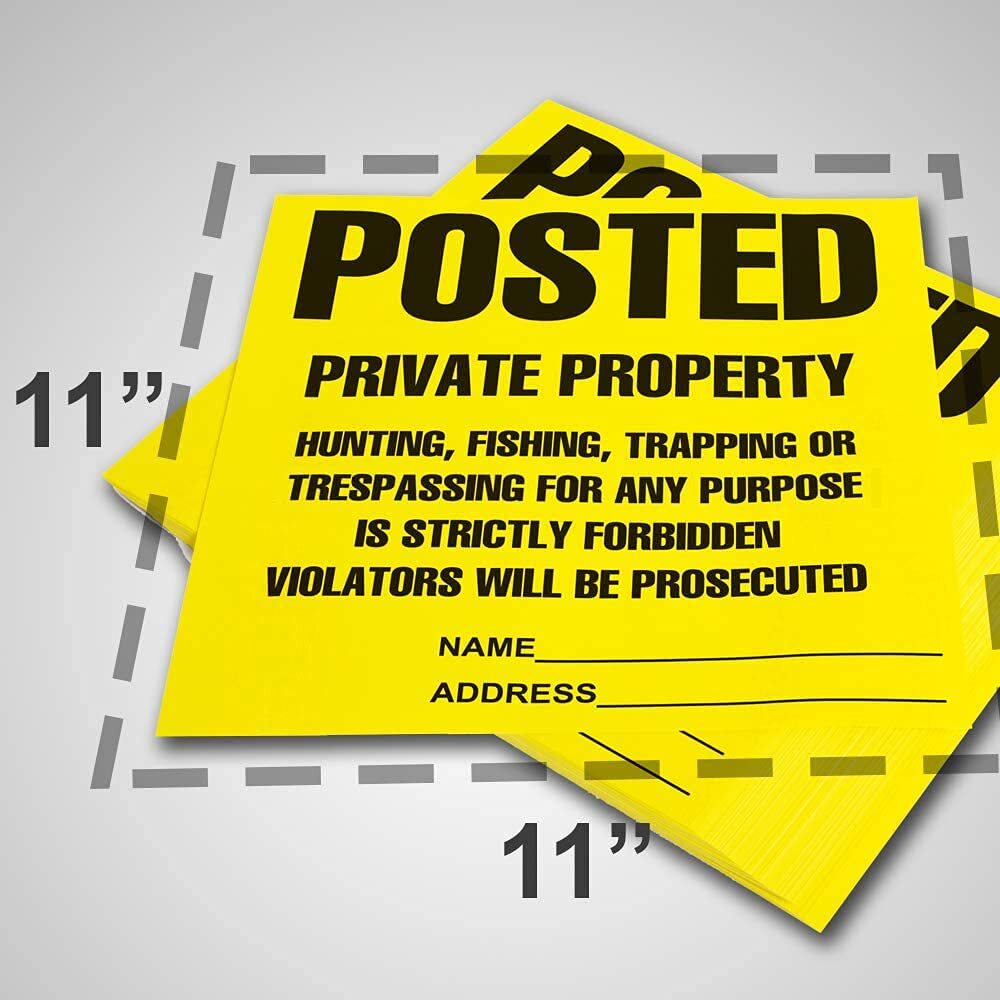 100-Pack No Trespassing/No Hunting Signs 11x11in Yellow Weather-Resistant