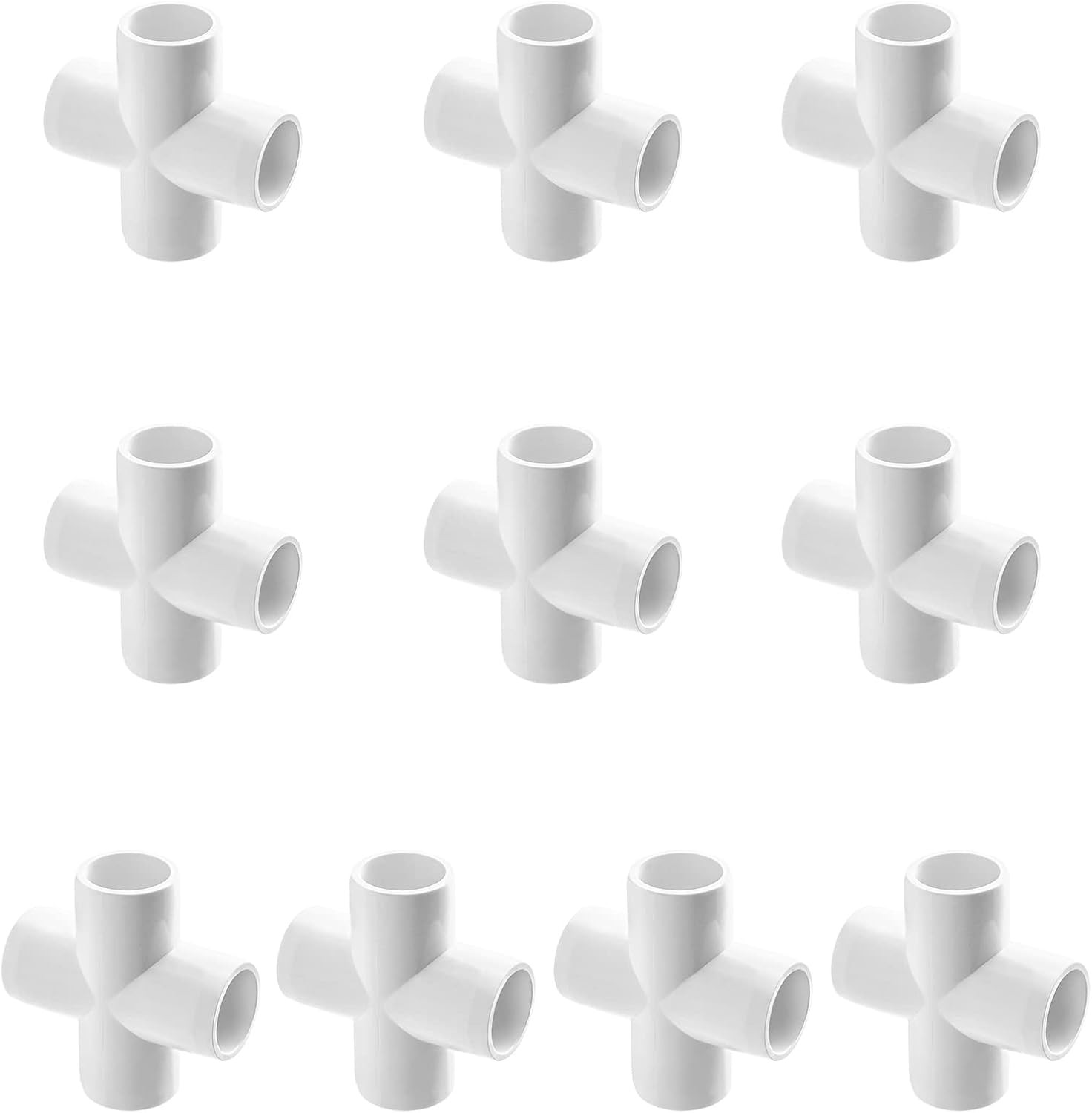 4-Way 1/2” PVC Cross Fittings 10 Pack | Furniture Grade, White, DIY Projects Kit