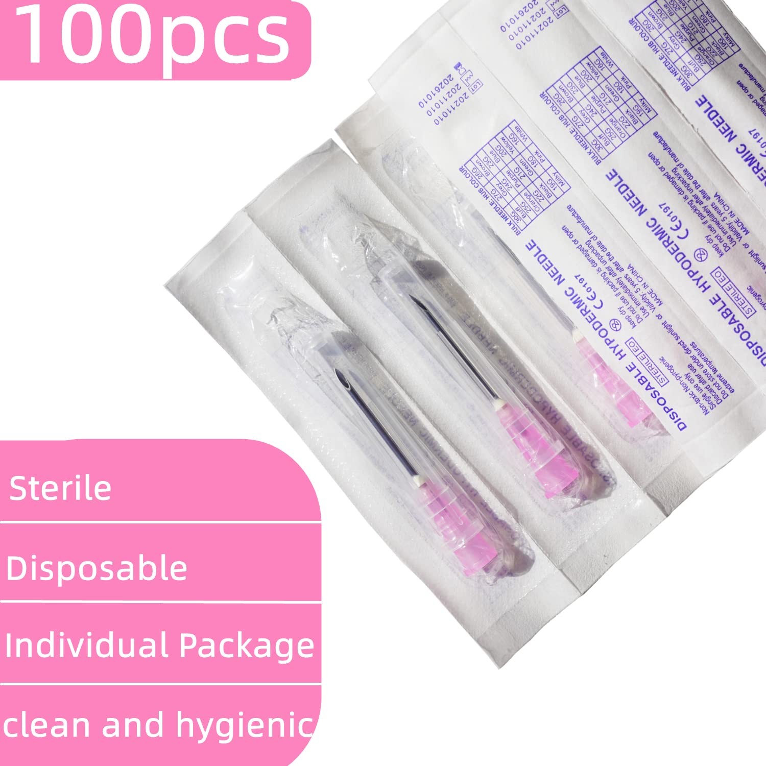 100 Pack 18Ga 1 Inch Sterile Disposable Injection Needle with Cap 1