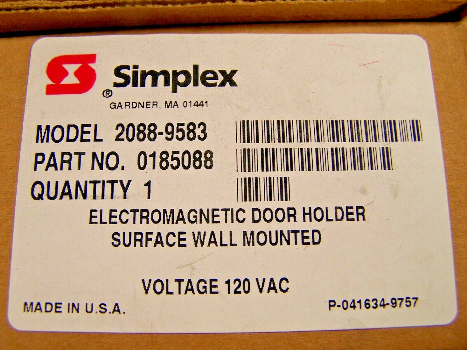 NEW SIMPLEX ELECTROMAGNETIC DOOR HOLDER SURFACE WALL MOUNTED 120 VAC 2088-9583