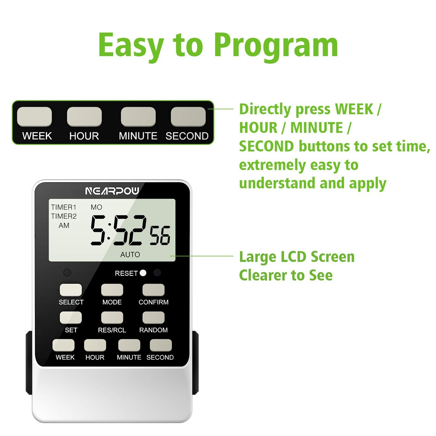 Dual Digital Outlet Timer – 2 Independent Outlets, 18 Programs, Heavy Duty 15A