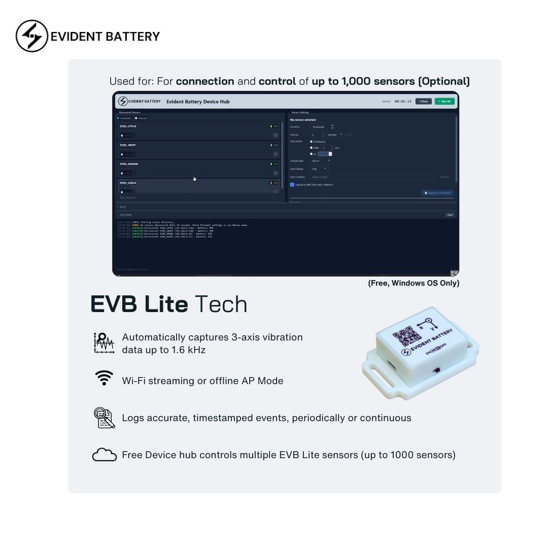EVB Lite Wi-Fi Vibration Sensor up to 1.6 kHz | 3-Axis Accelerometer | Wi-Fi…