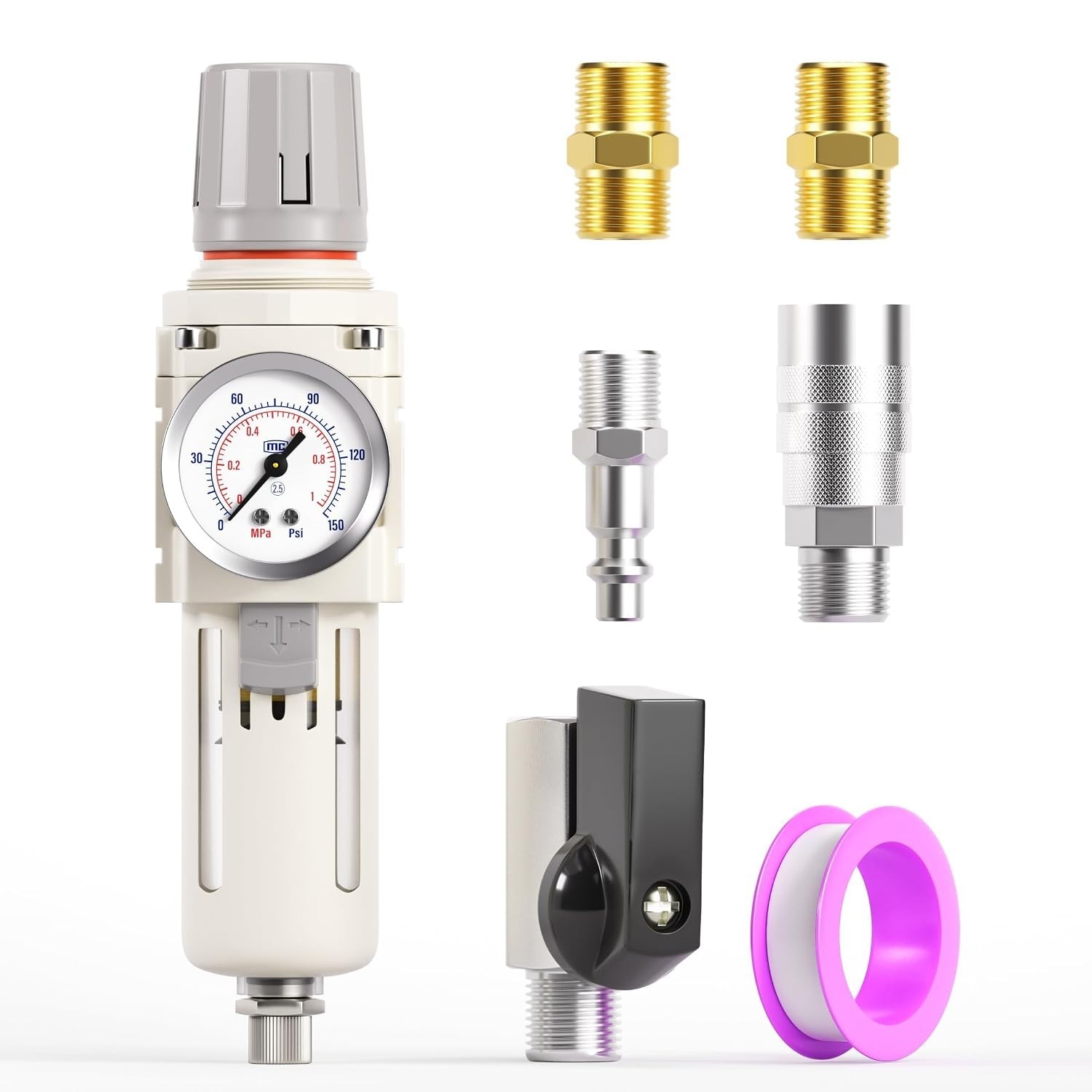 Durable Air Filter Regulator Combo – 3/8″ NPT with Semi-Auto Drain & Gauge