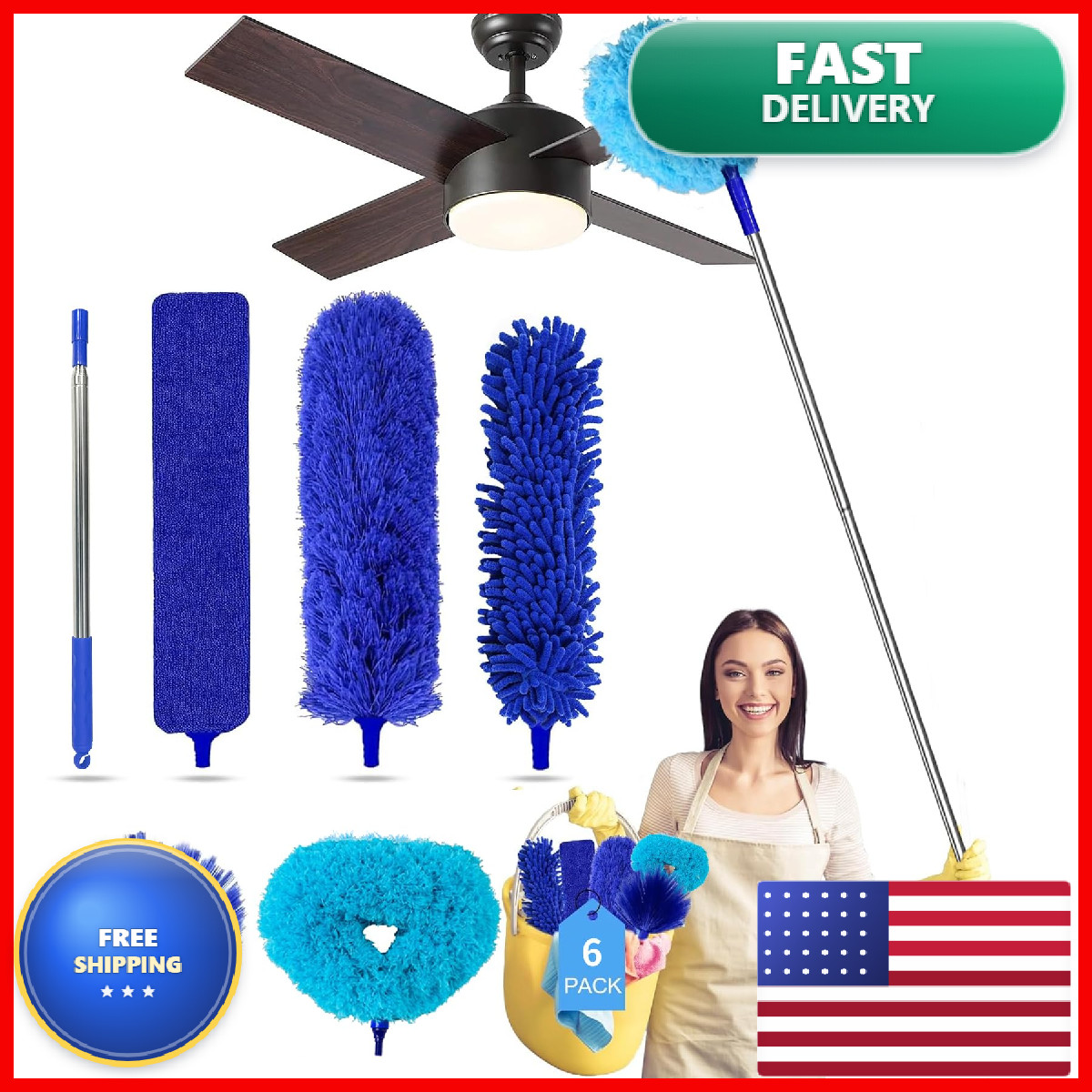 Tiumso Ceiling Fan Cleaner Dusters For Cleaning 6-In-1 Kit Cobweb Duster