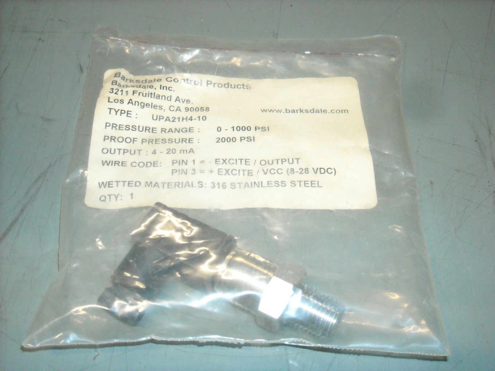 BARKSDALE UPA21H4-10 / UPA21H410 PRESSURE TRANSMITT, New Old Stock