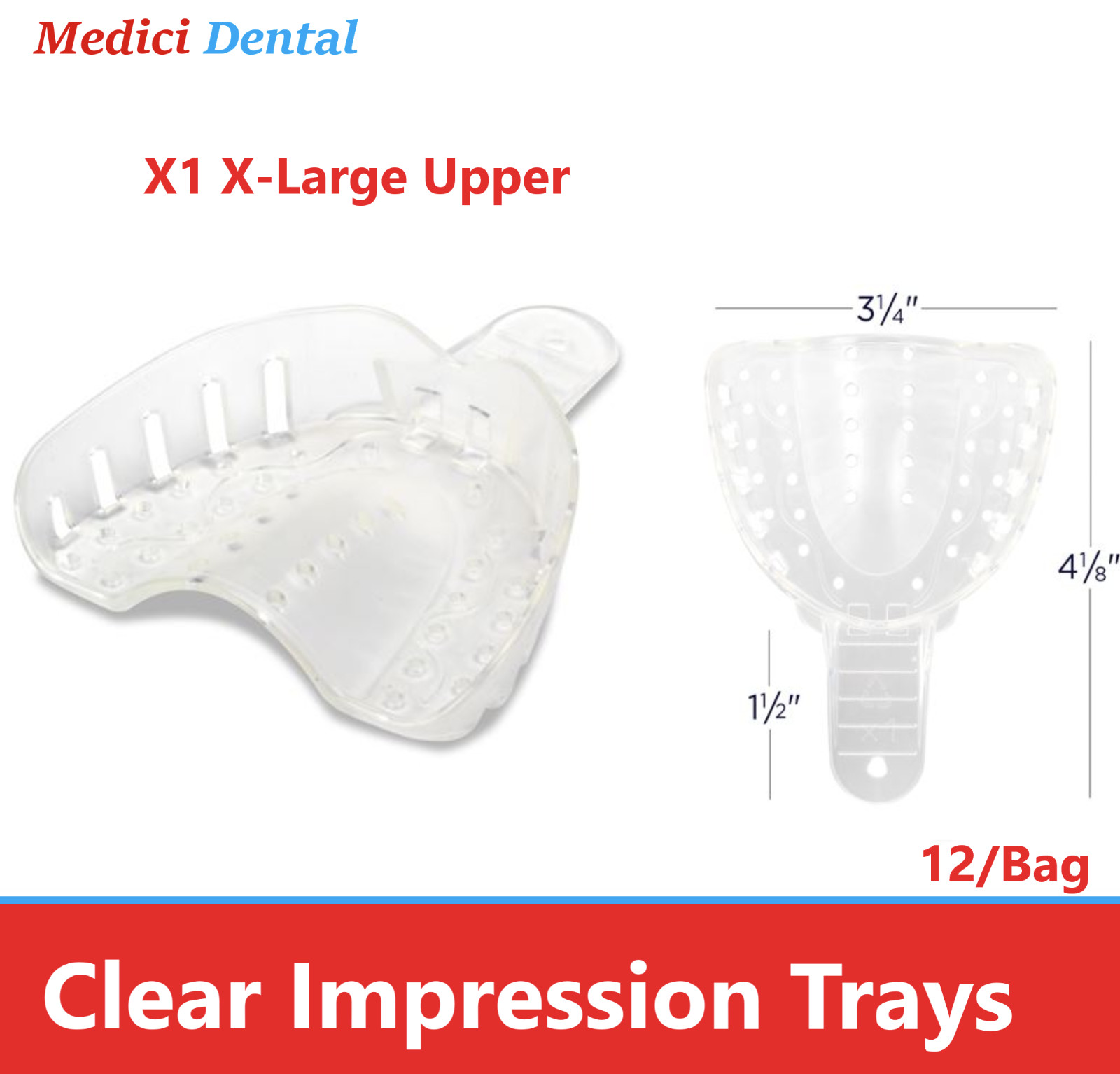 Dental Clear VPS Impression Trays Excellent Crystal (CHOOSE SIZE) (1 Bag of 12)