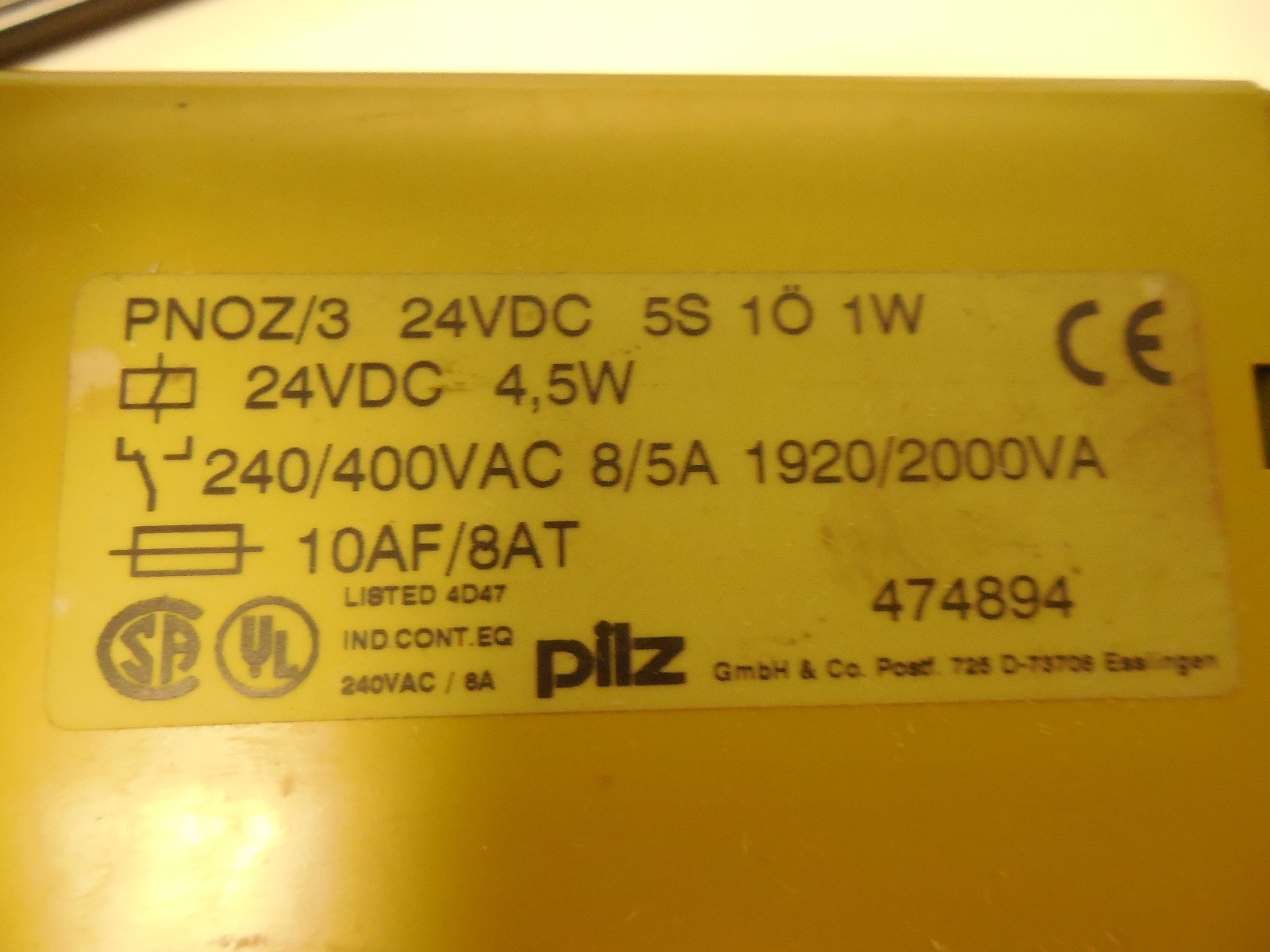 PILZ PNOZ 3 SAFETY RELAY 474894 24Vdc 4.5W PNOZ/3 24VDC 5S 1O 1W
