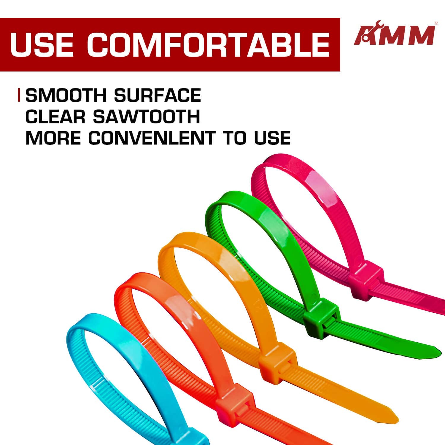 AMM Cable Zip Ties，1000 Pack colored zip ties Assorted Sizes 4, Multicoloured