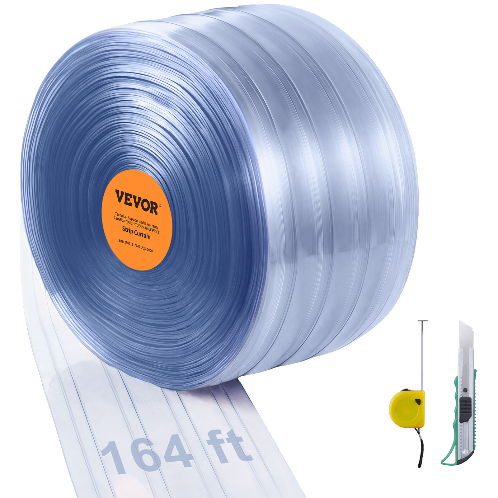 VEVOR Strip Curtain Ribbed PVC Door Curtain 164’x8″ Roll Cooler Freezer Plastic