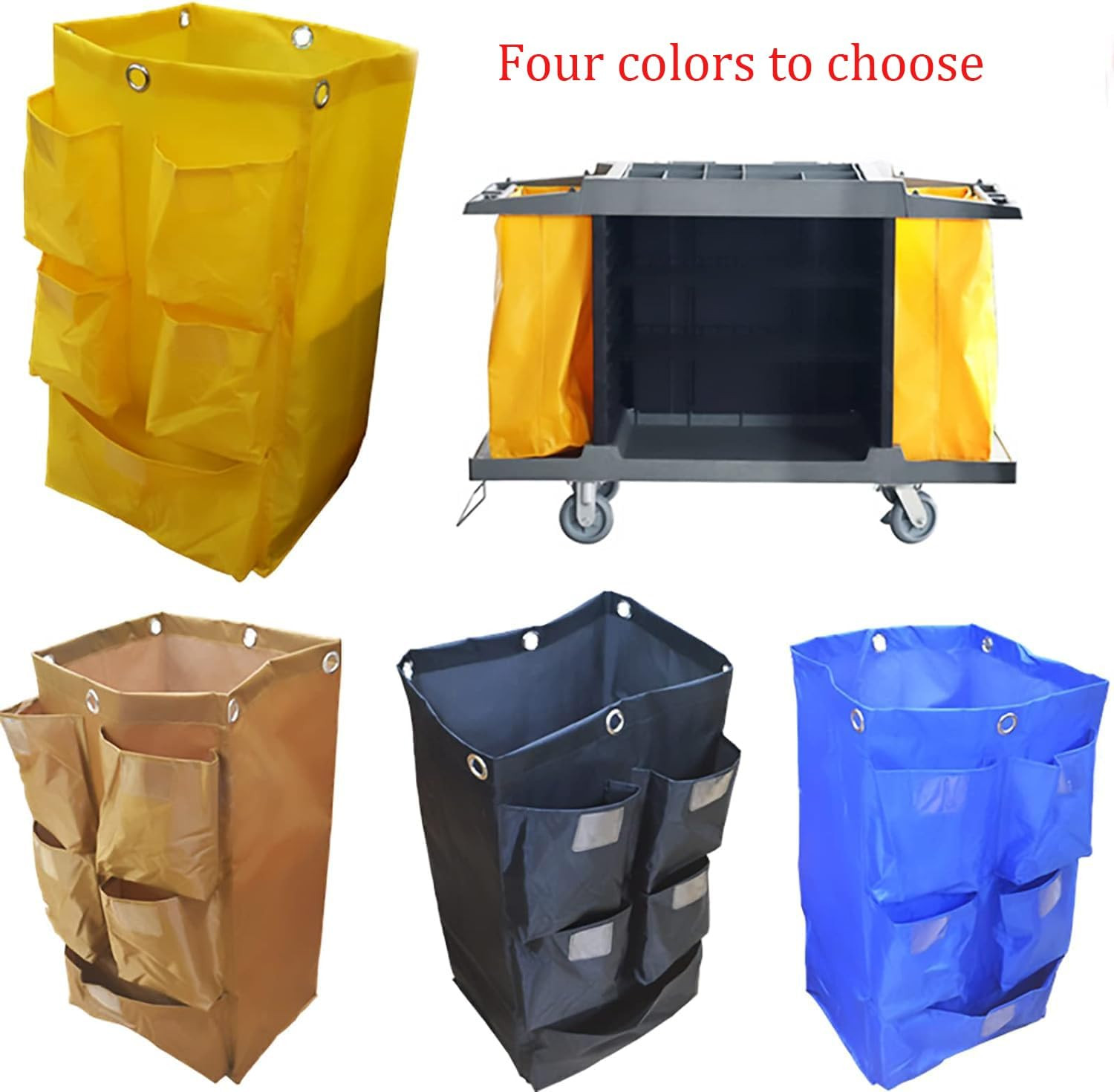 Replacement Janitorial Cart Bag with 5 Pockets,25 Gallon Housekeeping Cart Ba…