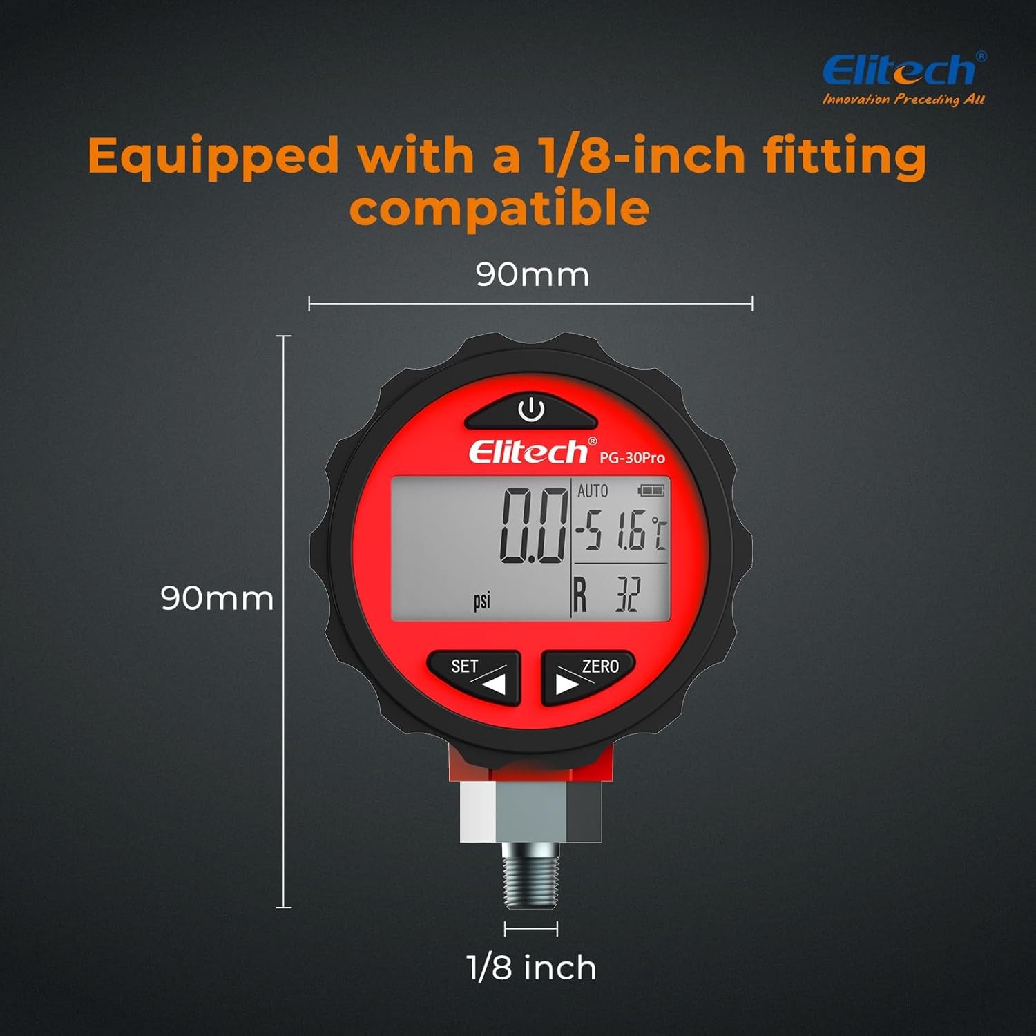 Elitech PG-30Pro Red Refrigeration HVAC Digital Pressure Gauge 87+ Refrigerants