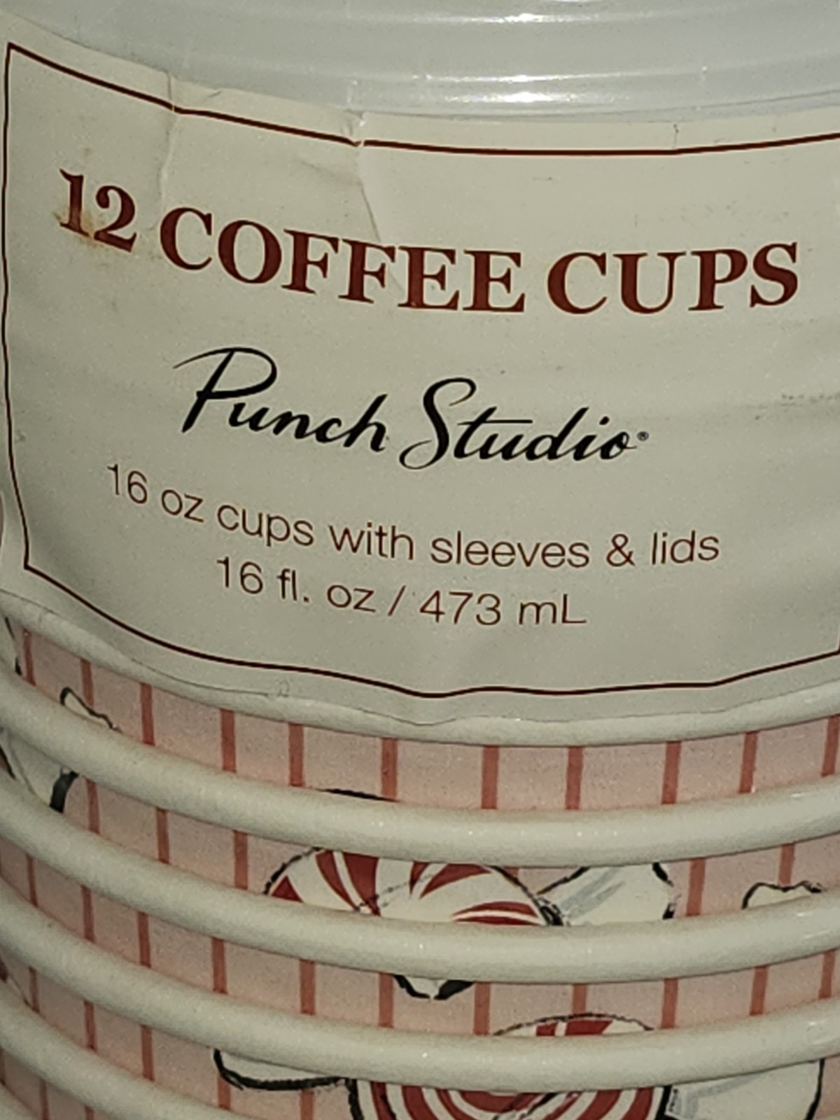 Punch Studio Set Of 12 Coffee Cups (16 Oz) With Sleeves And Lids Merry Christmas