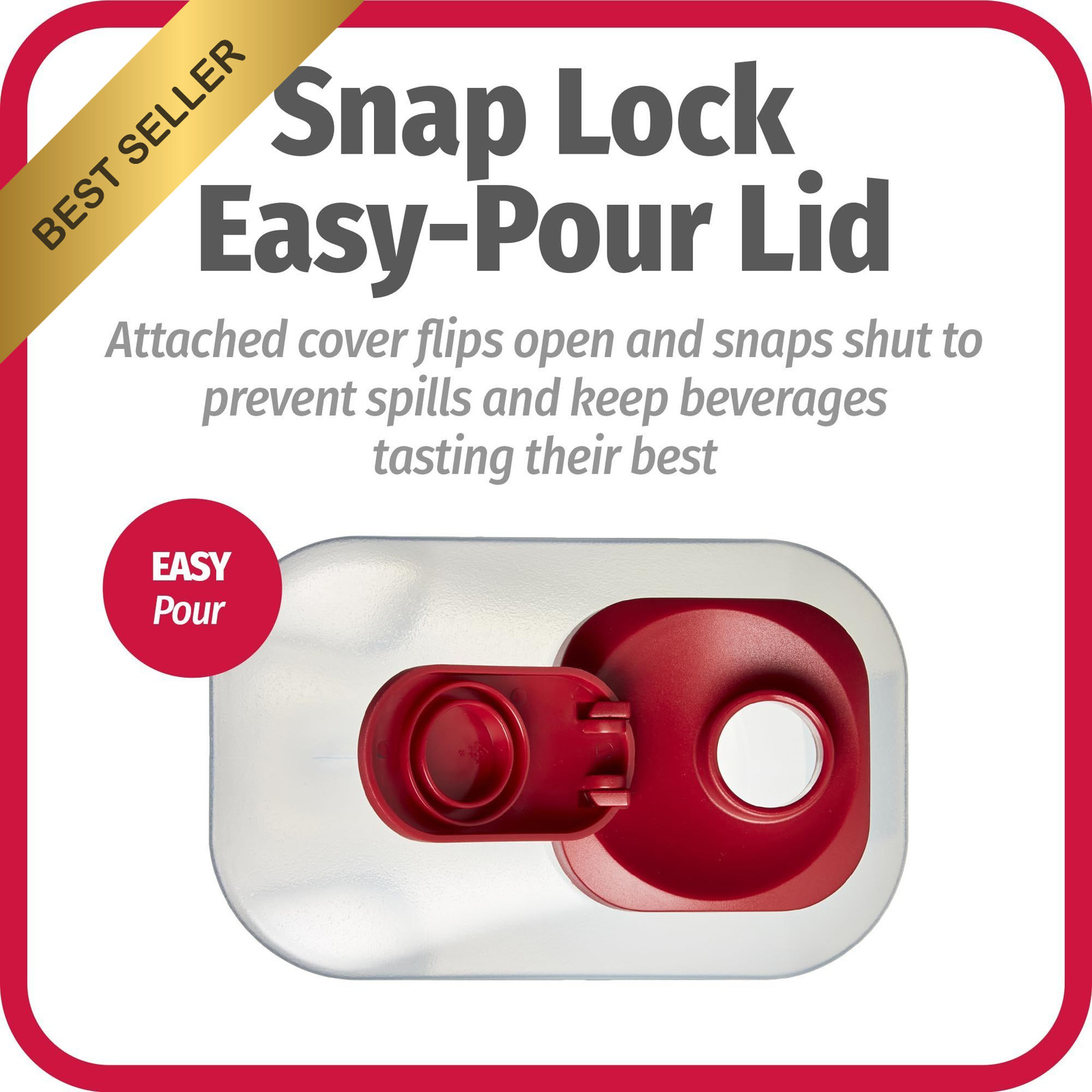 GoodCook 1 Quart Bottle with Snap Lock Easy-Pour 32 Ounces, Clear and Red