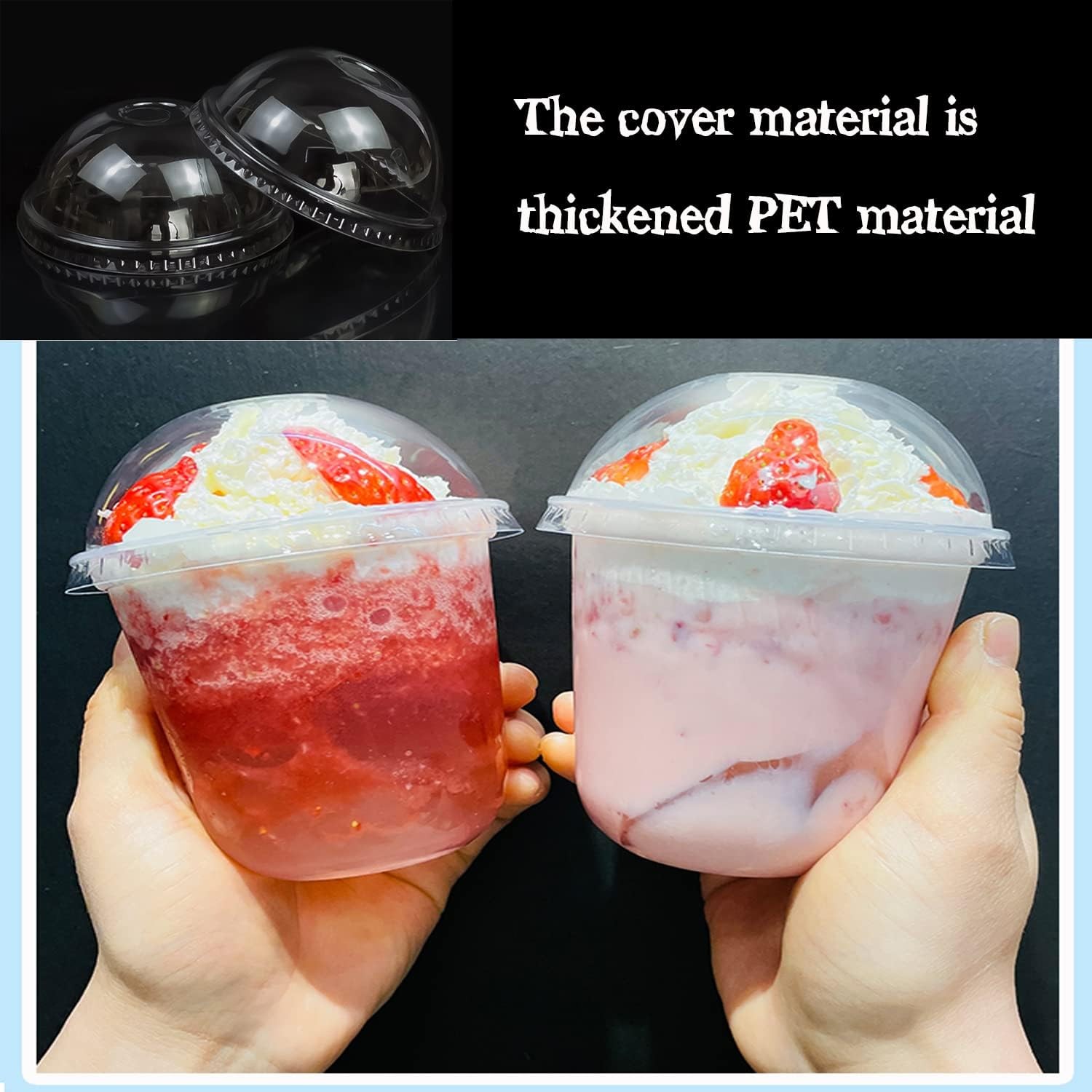 50 Pack 10oz Plastic Cups with Dome Lids(No Hole) 50 Count (Pack of 1), Clear