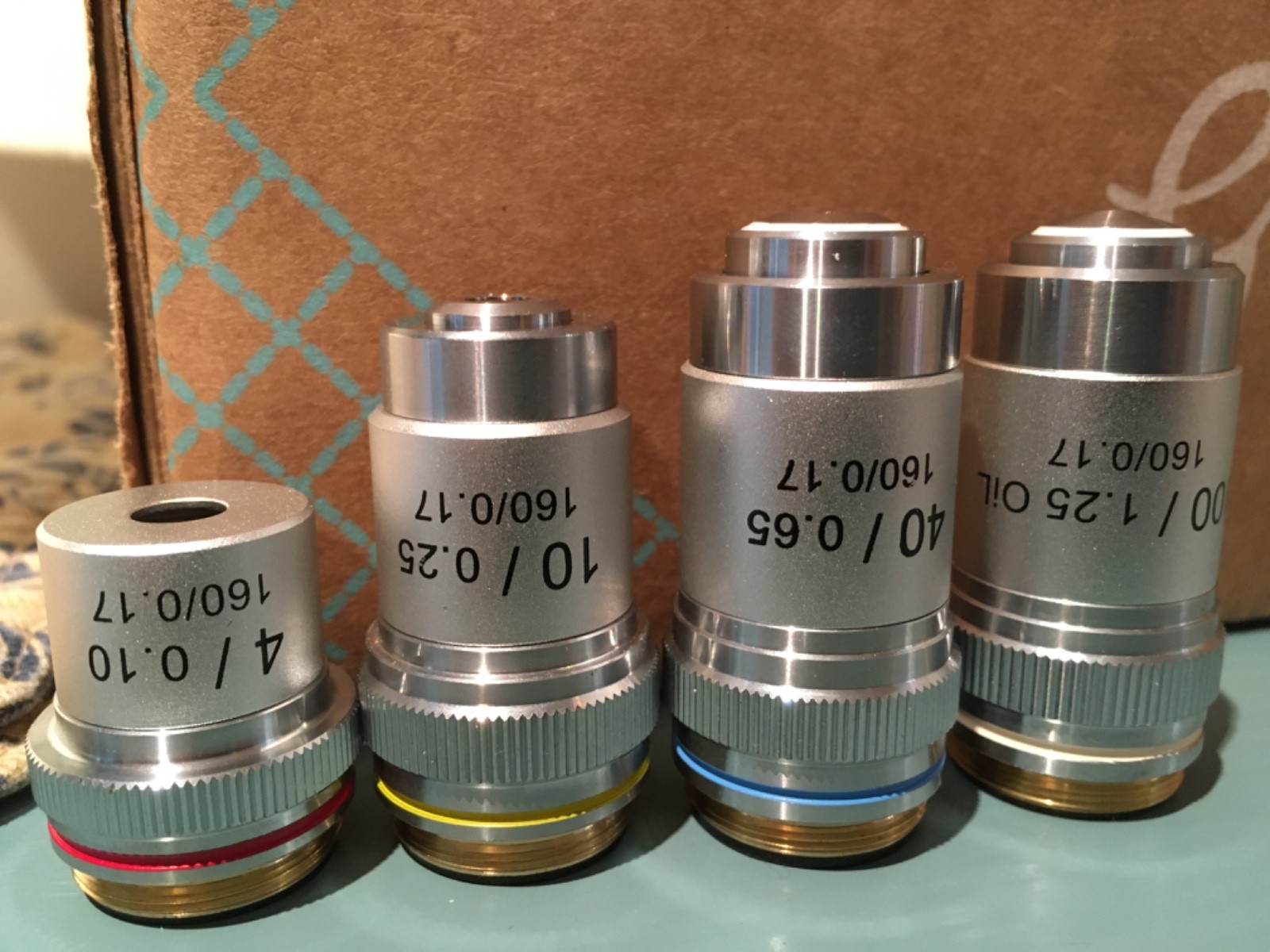 AmScope Achromatic Objectives : 4X, 10X, 40X, 100X Lot of 4 pcs – DIN std