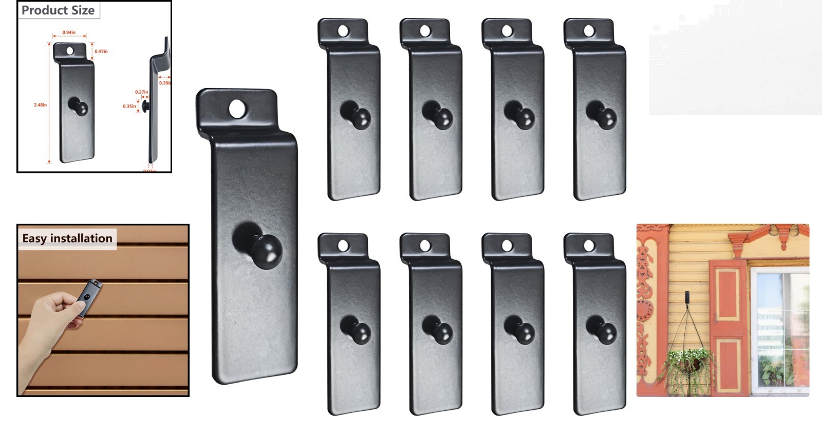 Heavy-Duty Slatwall Utility Hooks, 10pcs Black Display Hangers for Art & Photos