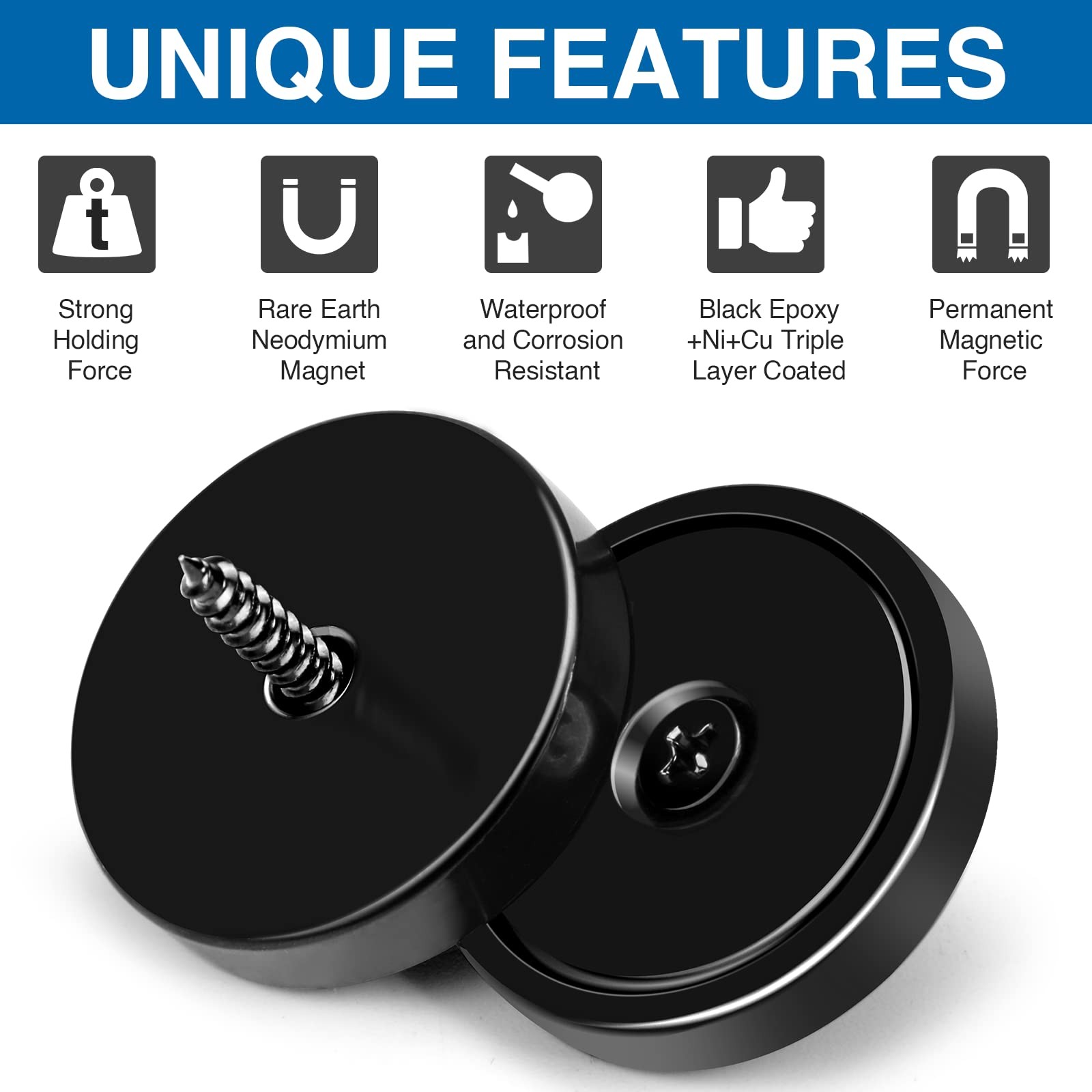 Strong Magnets with Holes and Screws, 110 lbs, Pack of 6