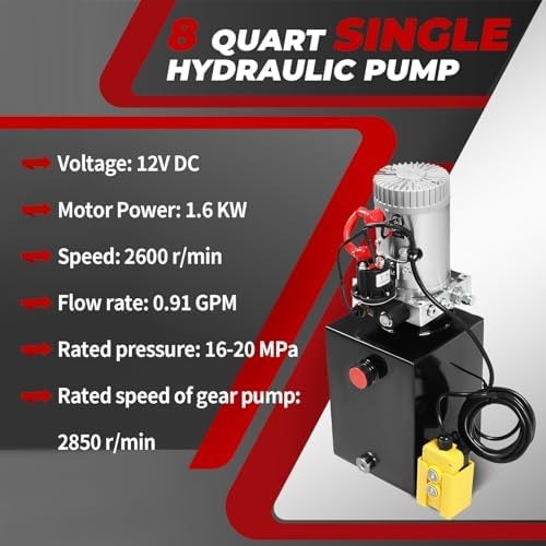Nakkaa 12V DC Hydraulic Power Device 8 Quart Single Acting Hydraulic Dump Tra…