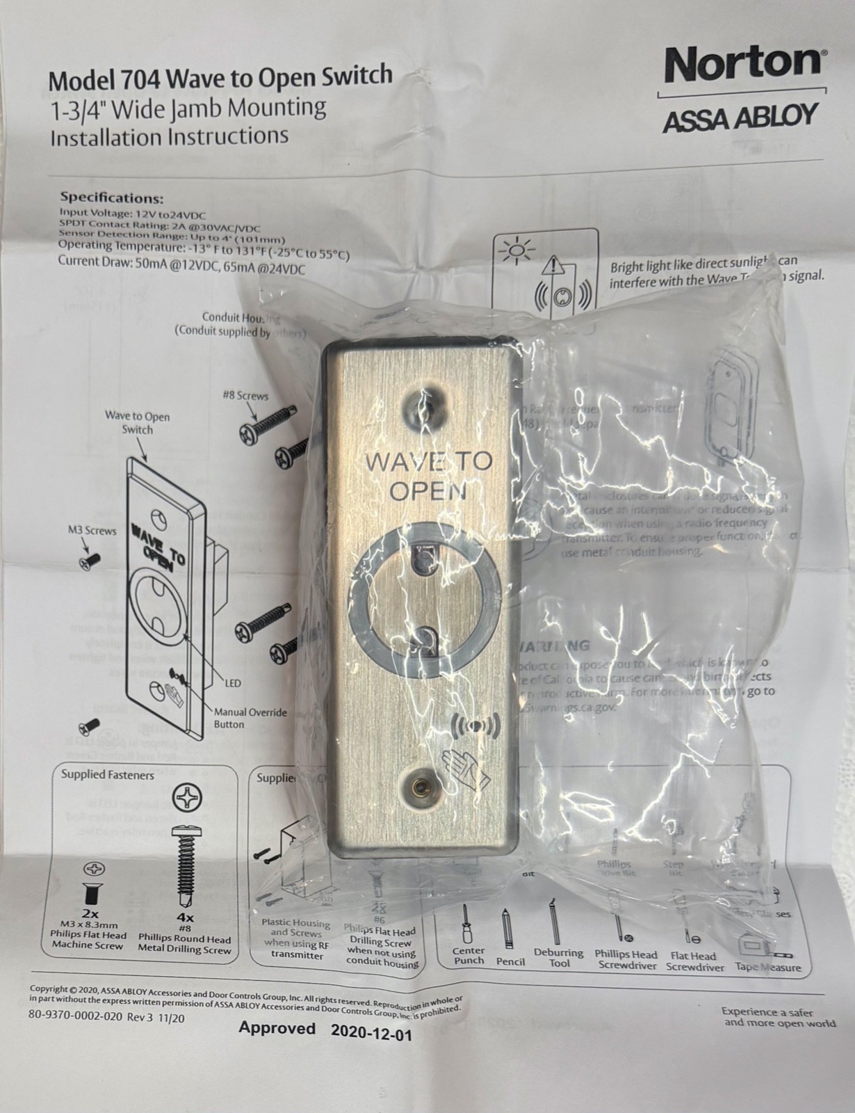 Touchless Wall Switch 1-3/4″ Sensor Norton 704