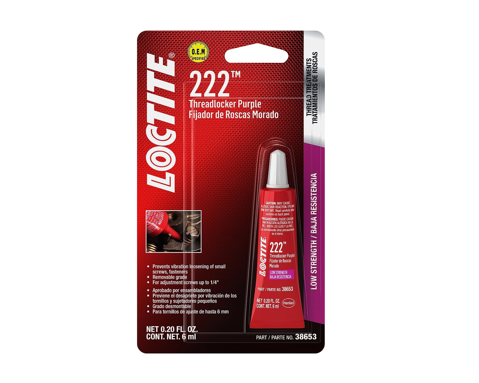 Loctite 38653 222 Purple Low Strength Thread Locker Tube – 6 ml