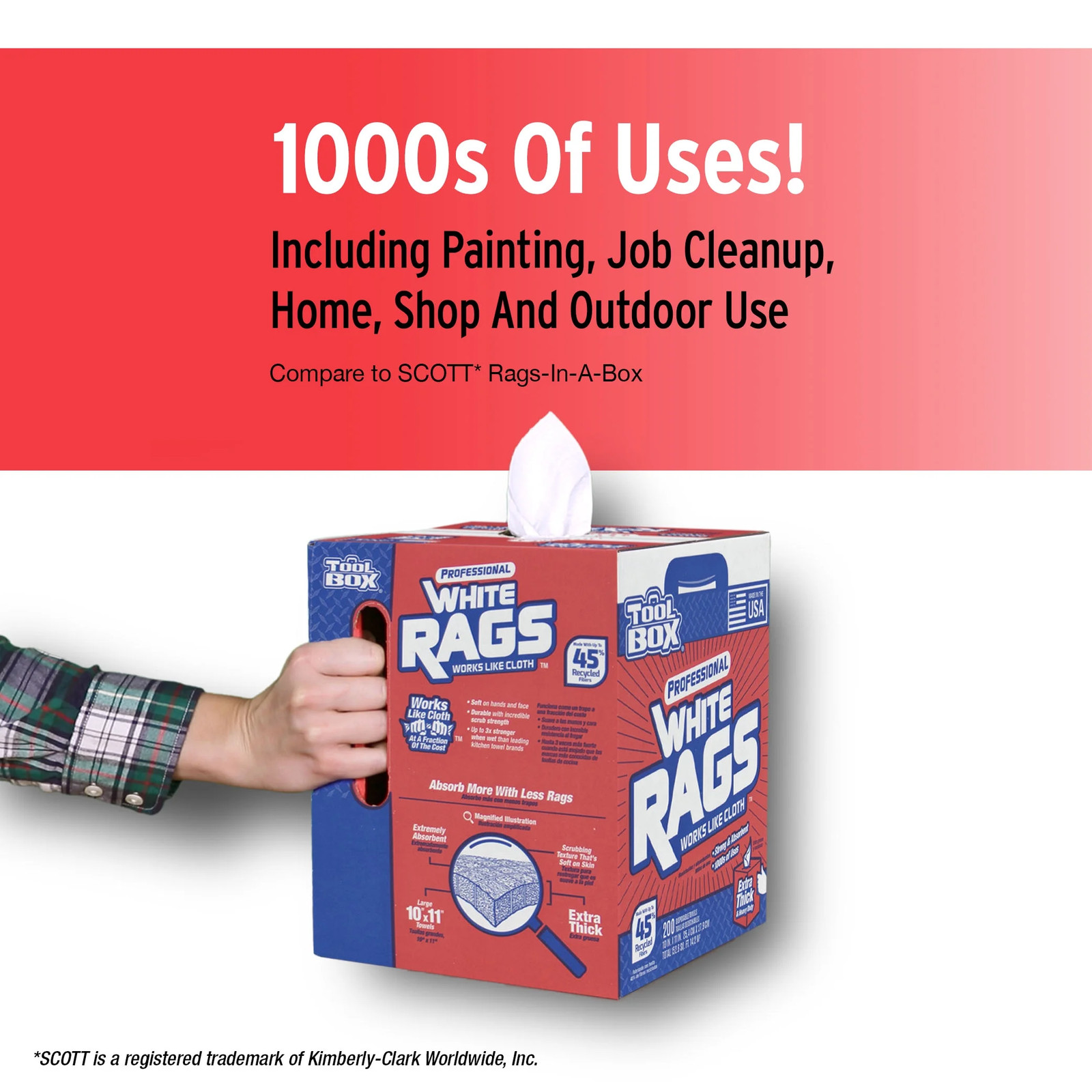 TOOLBOX White Rags 200 Sheets 10×11 Inch – Disposable Professional Towels