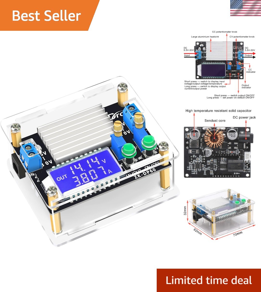 Boost Buck Converter, DC 5.5-30V to 0.5-30V 5V 12V 24V Output Adjustable Powe…