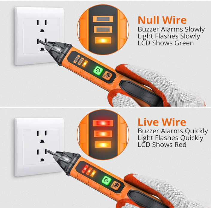 Probador de Voltaje Ajustable 12-1000V Alarma LED y Apagado Automático