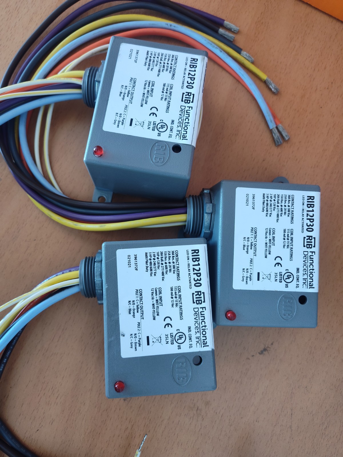 3 lot of Functional Devices RIB12P30 Enclosed Relay 30A DPDT 12Vac/dc