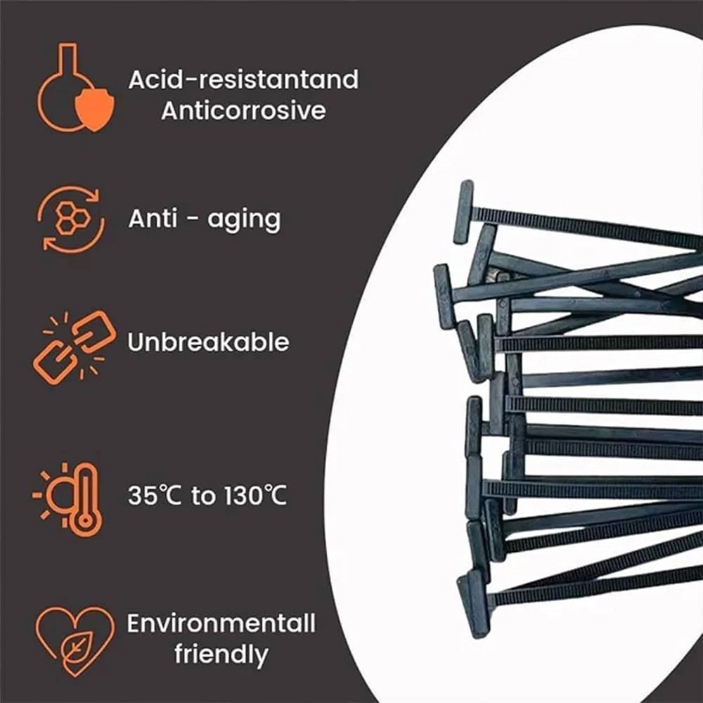 10/50/100 Nylon Universal Cable Tie Buckle – Heavy Duty Sided Snap Fit Black