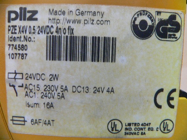 Pilz 774580 Used Pze X4v 0,5/24Vdc 4N/O Flx Safety Relay 774580